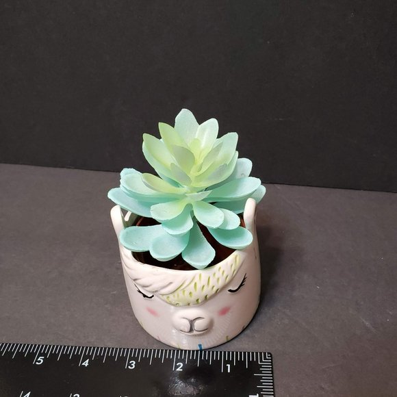 Llama Face Succulent Planter with Faux Succulent, Ceramic Animal Plant Pot - Picture 7 of 7